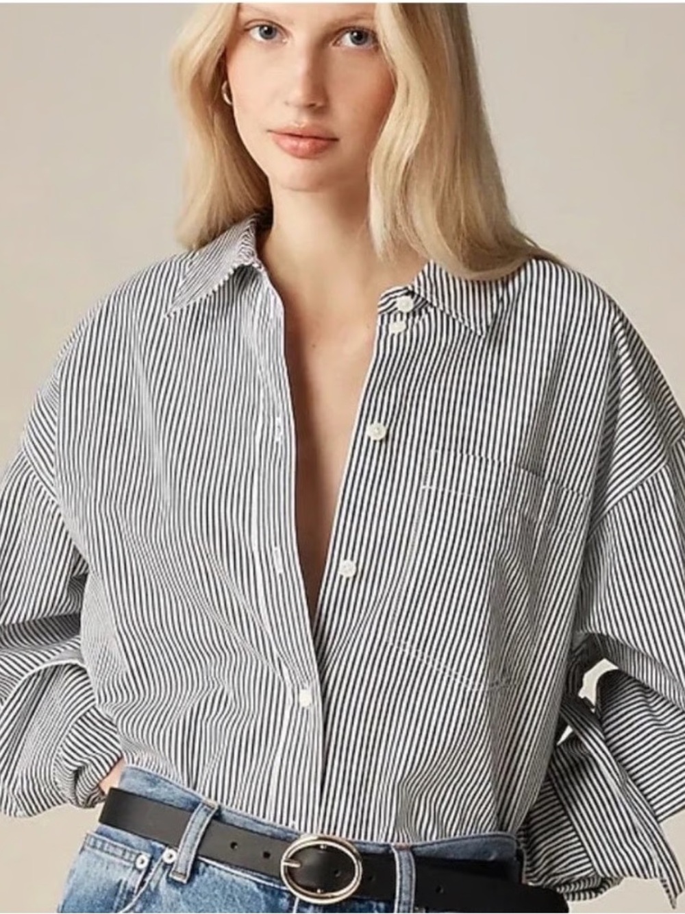 J Crew Oversized Etienne Button Up Striped Long Sleeve Size XL